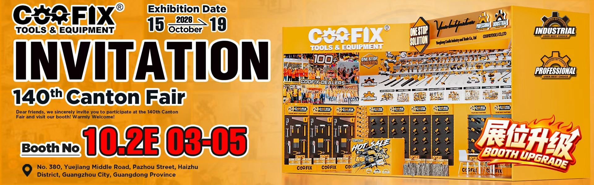 The 140th Canton Fair (2026): Welcome to visit COOFIX at Guangzhou Booth 10.2E 03-05.